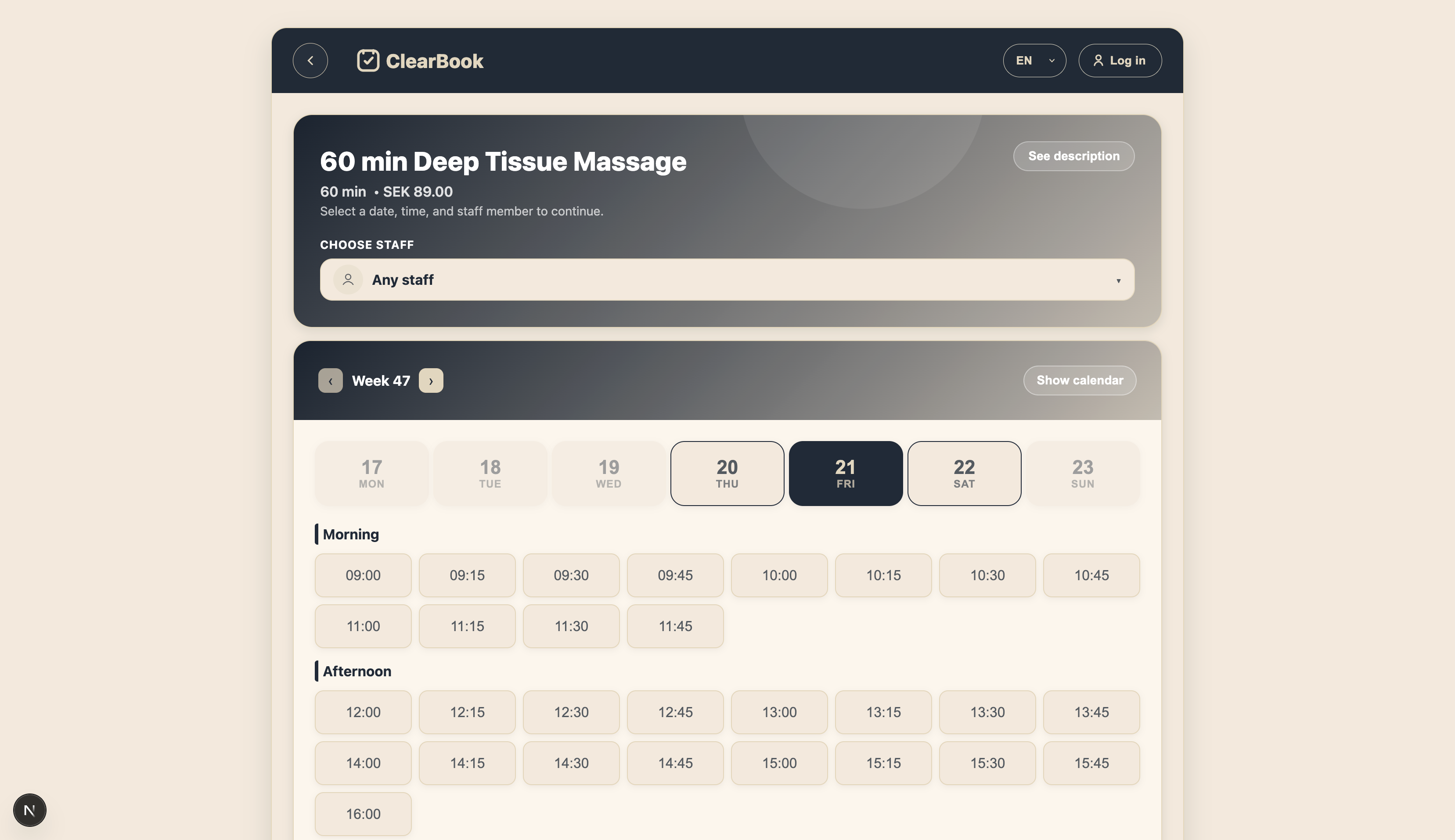 Booking flow & time selection