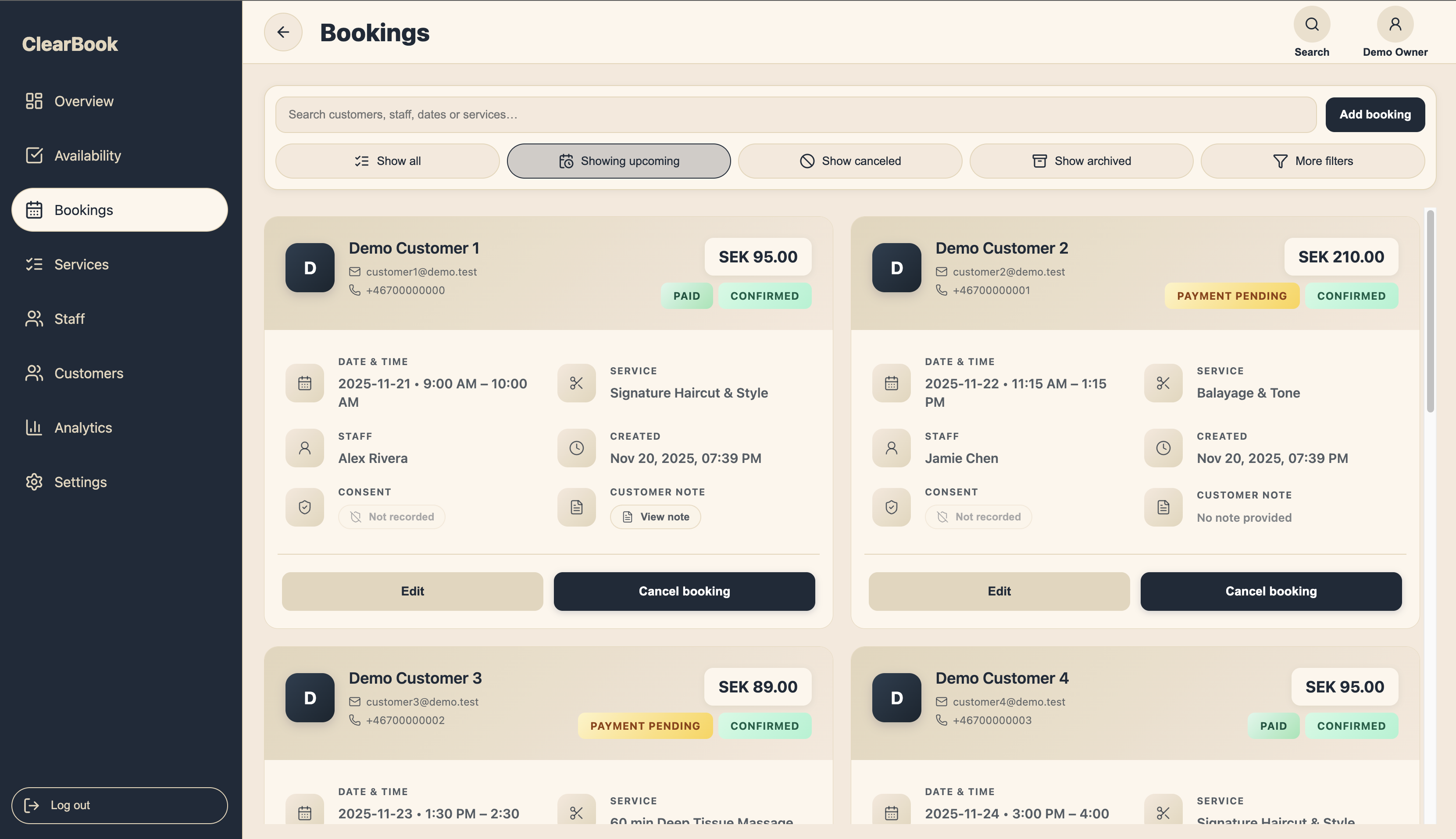Pipeline of bookings & payments