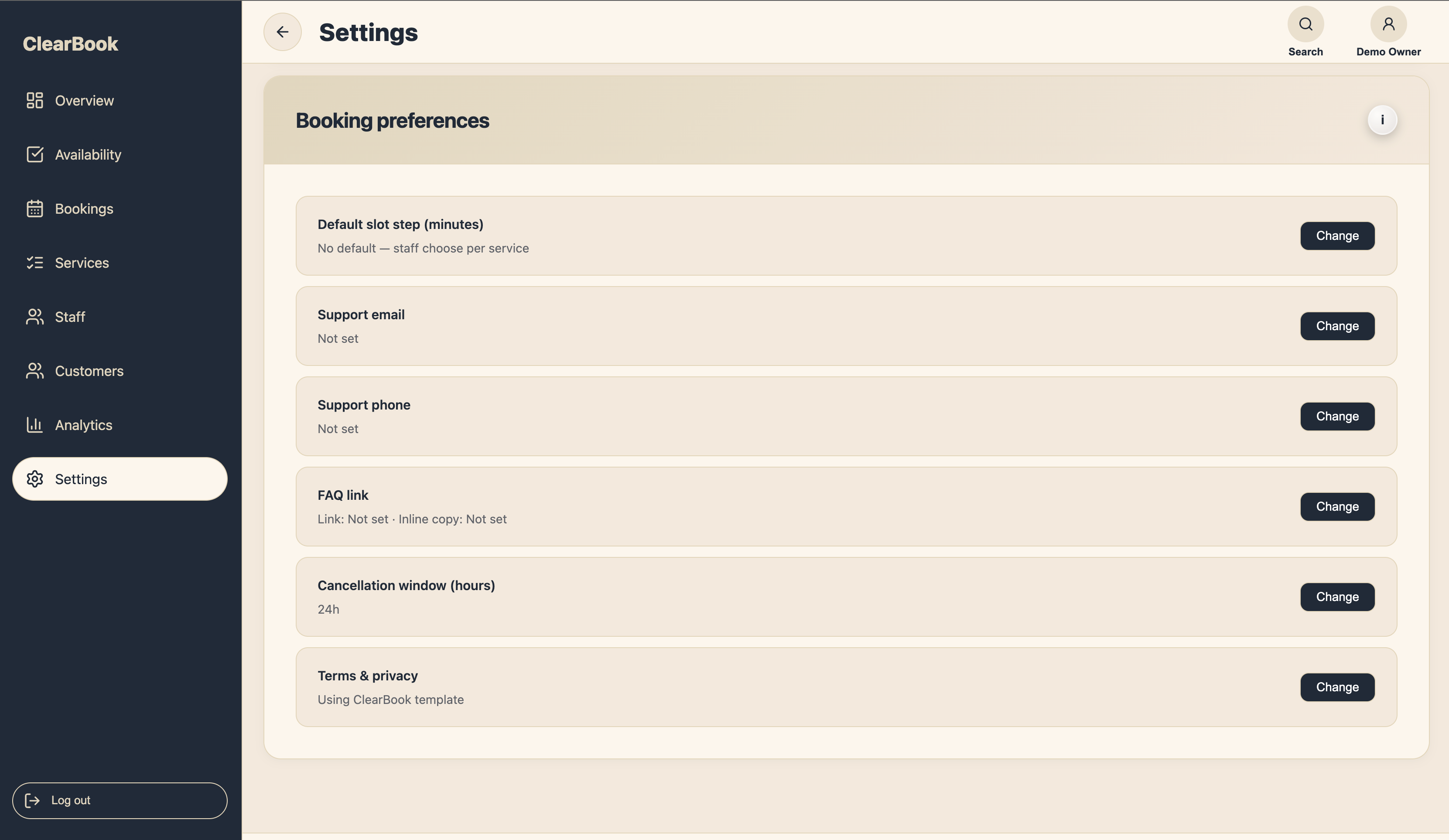 Booking policies & preferences