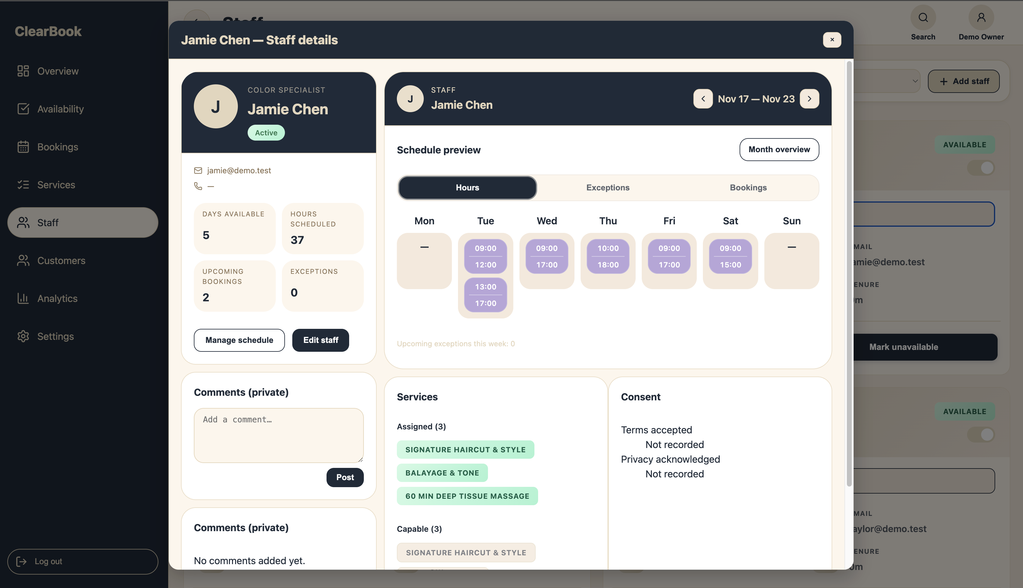 Staff details & schedules